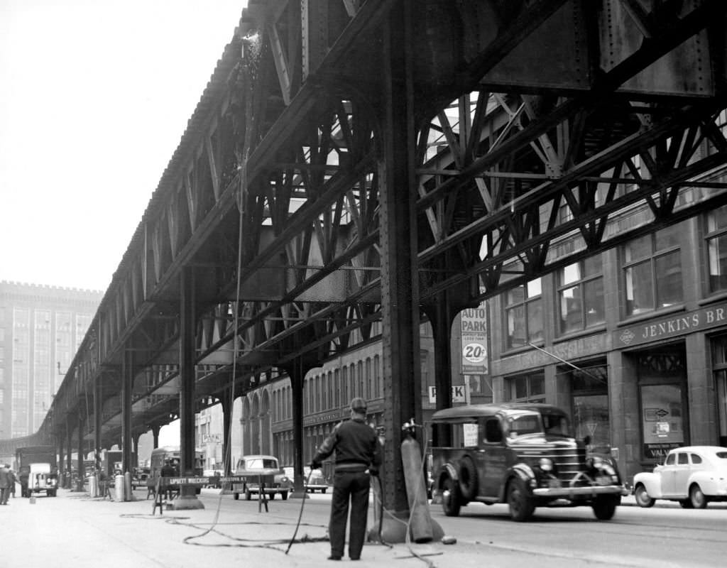 A portion of the Atlantic Avenue Elevated structure is pictured in March 1942 shortly before its demolition in Boston.