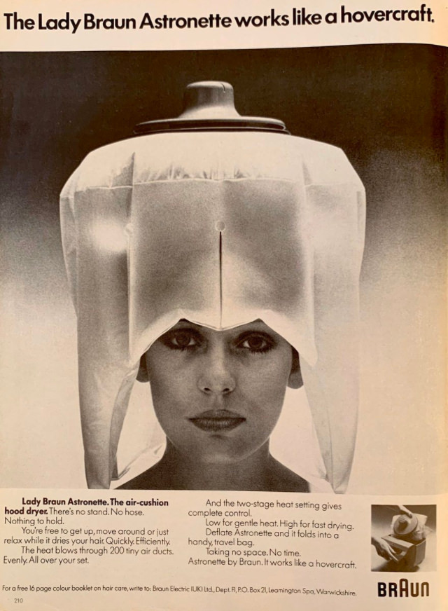 Braun Astronette Hair Dryers: The Handy Air-Cushion Hood Dryer from the 1970s