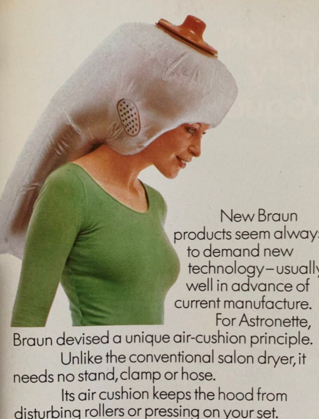 Braun Astronette Hair Dryers: The Handy Air-Cushion Hood Dryer from the 1970s