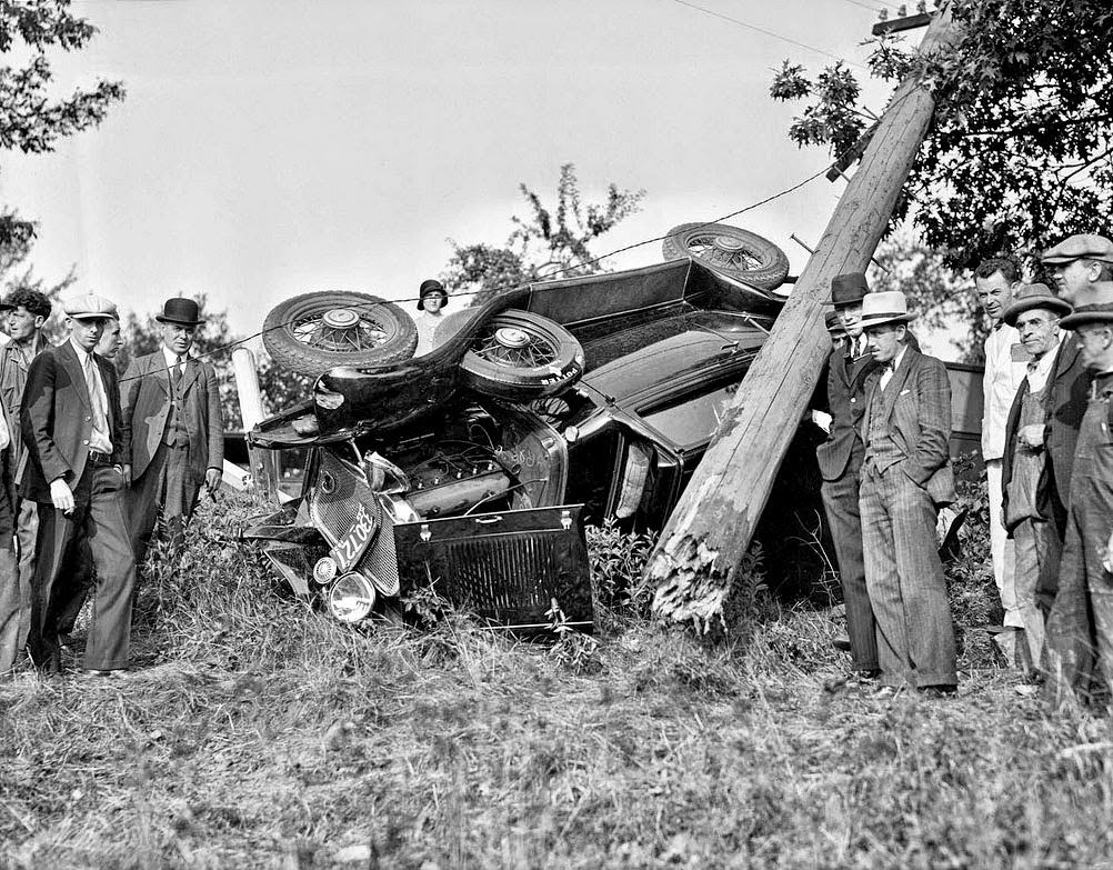 Auto wreck, Burlington, Massachusetts, 1931
