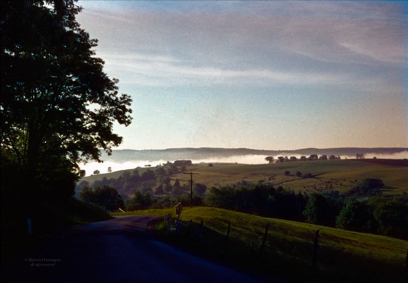 Summer valley fog along the Unadilla Valley on the county's eastern border, 1962