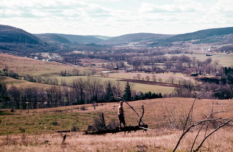 After the leaves, before the snow. View southward from east of Norwich, Chenango Valley, late 1965