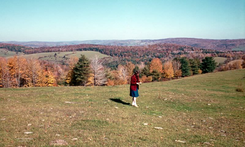 Mom on a hill above the Unadilla Valley, near White Store, on October 17, 1965