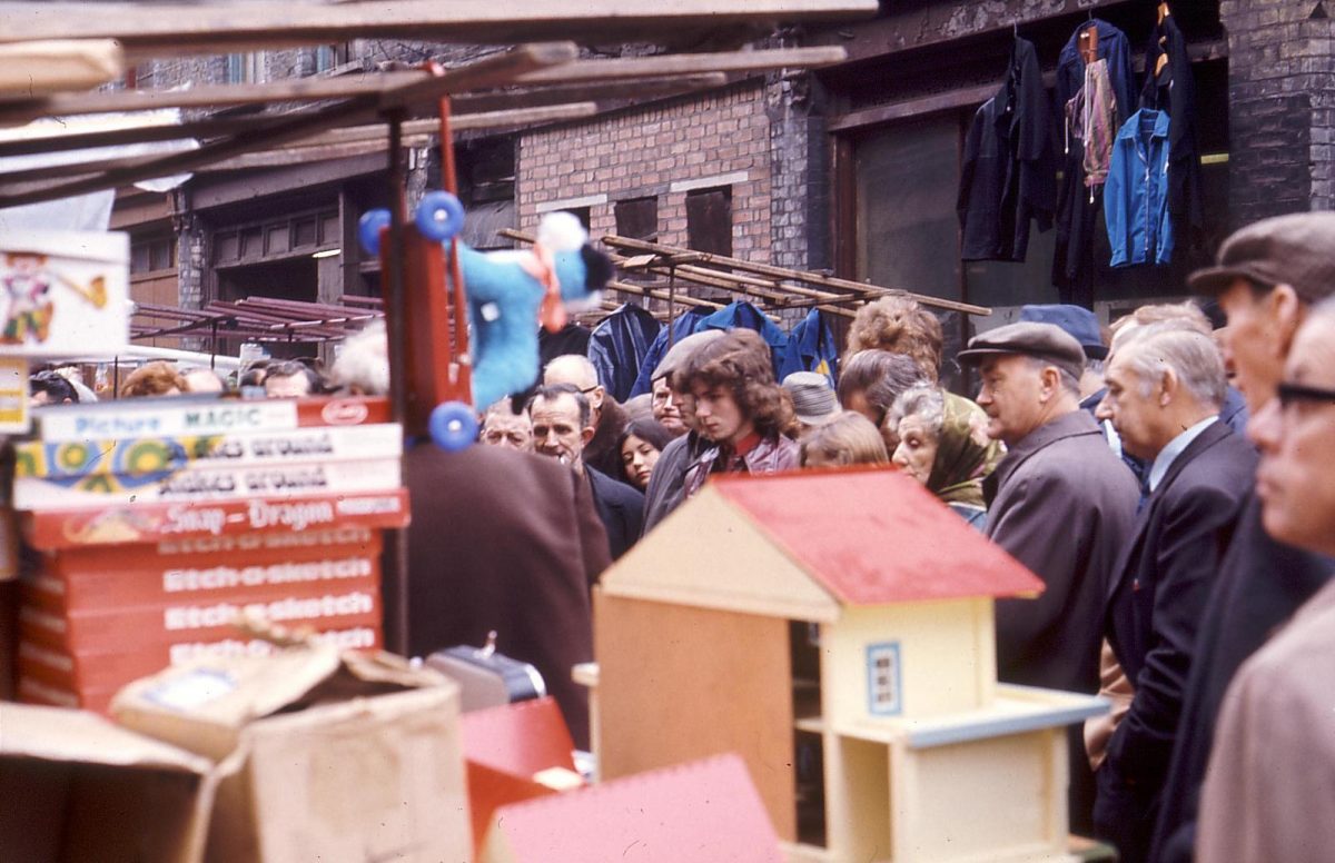 People Shopping At London's Cheshire Street Market in October 1973