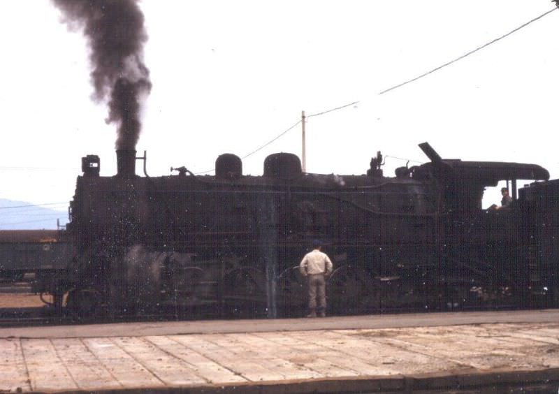 Steam locomotive at the Tague Station, Tague, 1970s