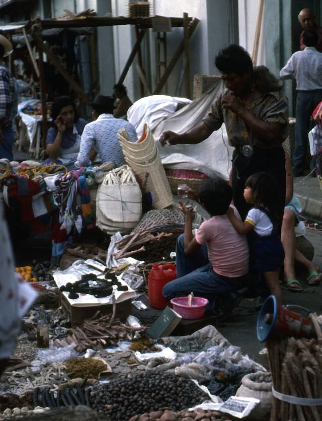 Herbalist at the market, Sonsonate, 1977