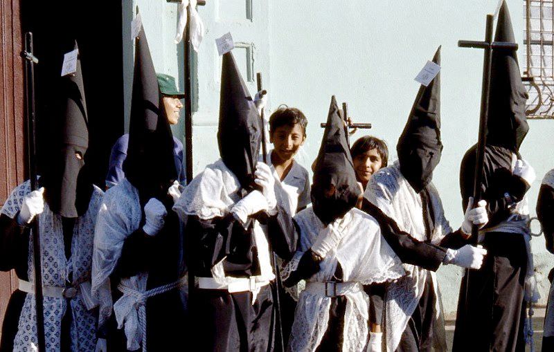 "Los Cucuruchos" at Easter celebrations, Sonsonate, 1977