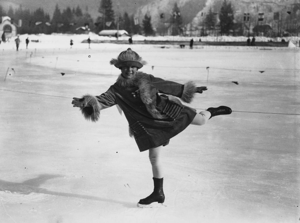 Norwegian figure skater Sonja Henie, 11, practices during the Winter Olympics in Chamonix, France, in 1924.
