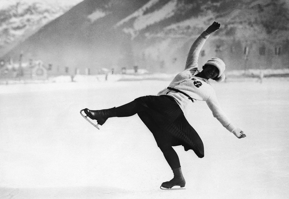 Herma Planck-Szabo of Austria skates on her way to winning the ladies’ singles figure skating Olympic gold medal at the 1924 Chamonix Winter Olympics in January 1924.