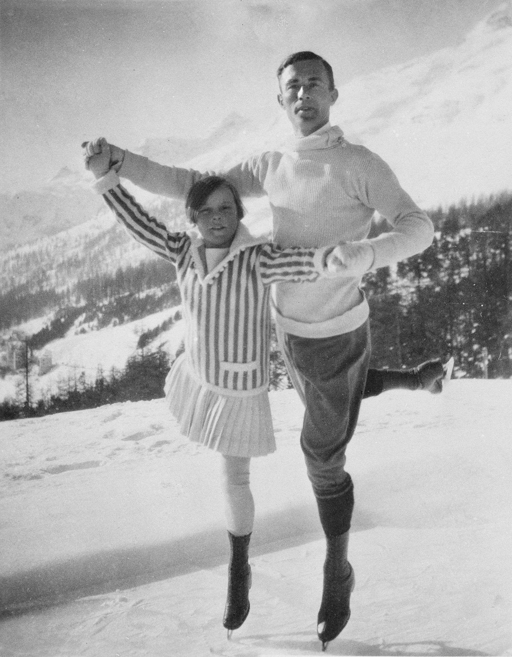 Figure skaters Sonja Henie, 11, of Norway and Gilles Grafstrom of Sweden pose at the Olympic Games in Chamonix, France, in 1924.