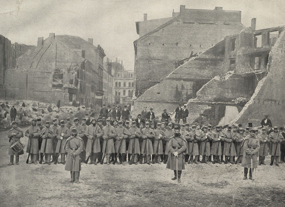 Liberty Square, Water Street, cor. Kilby Street, facing State Street. Claflin Guards, Newton, Co. C., 1st Regt., Mass Militia