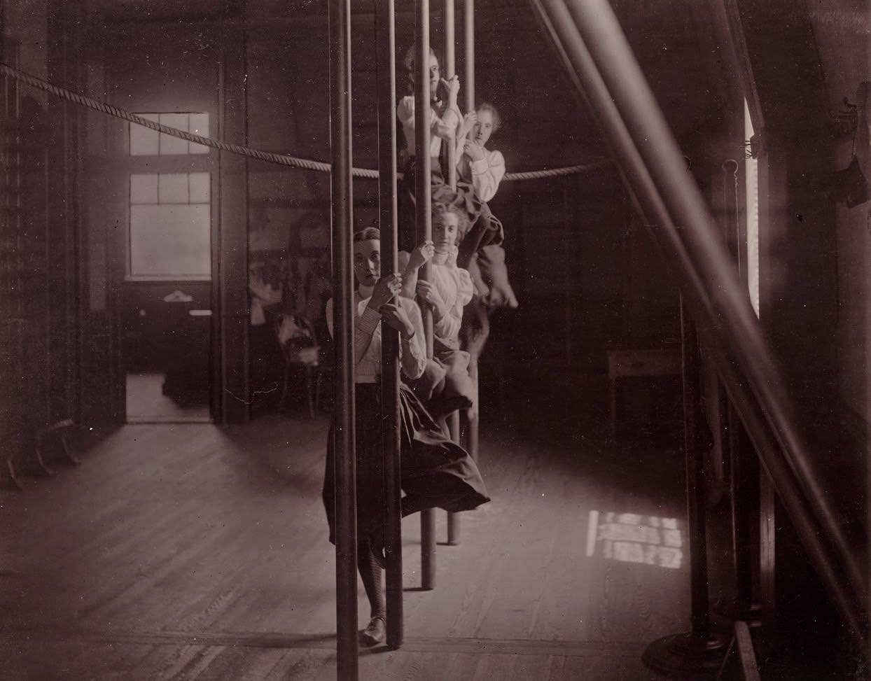 Girls doing Gymnastics in Charlestown High School, Boston, 1893