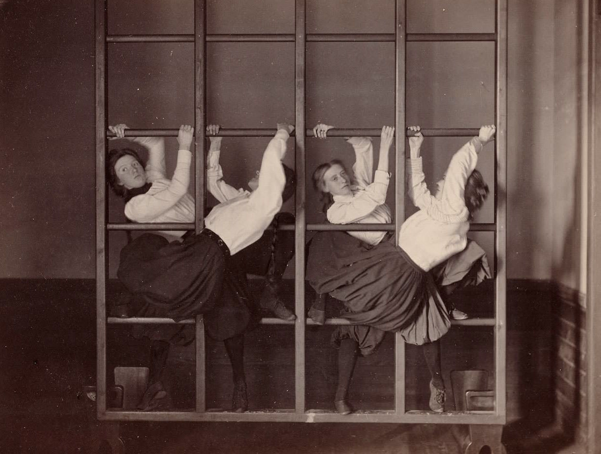 Girls doing Gymnastics in Charlestown High School, Boston, 1893