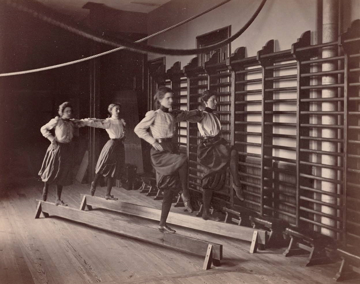 Girls doing Gymnastics in Charlestown High School, Boston, 1893