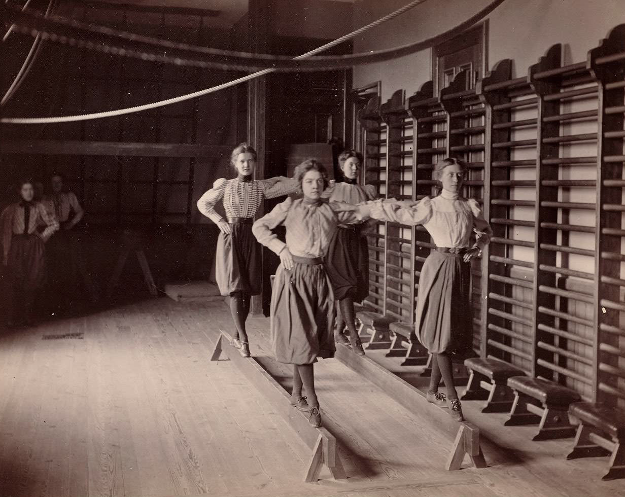 Girls doing Gymnastics in Charlestown High School, Boston, 1893