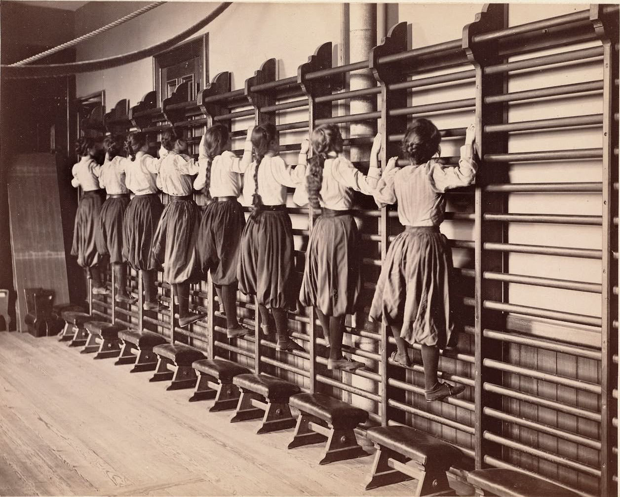 Girls doing Gymnastics in Charlestown High School, Boston, 1893