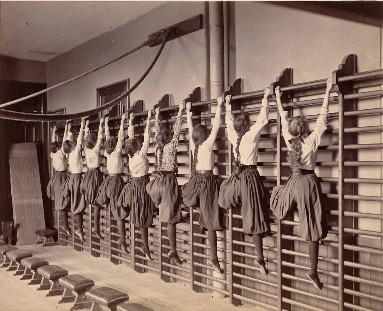 Girls doing Gymnastics in Charlestown High School, Boston, 1893