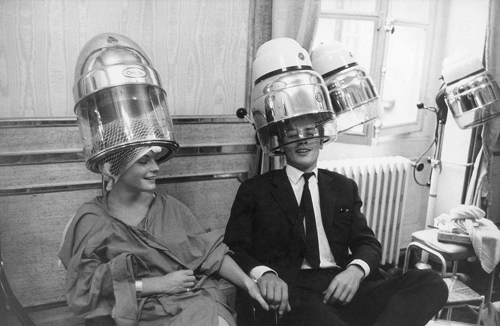 Romy Schneider And Alain Delon at the Hairdresser Alexandre.