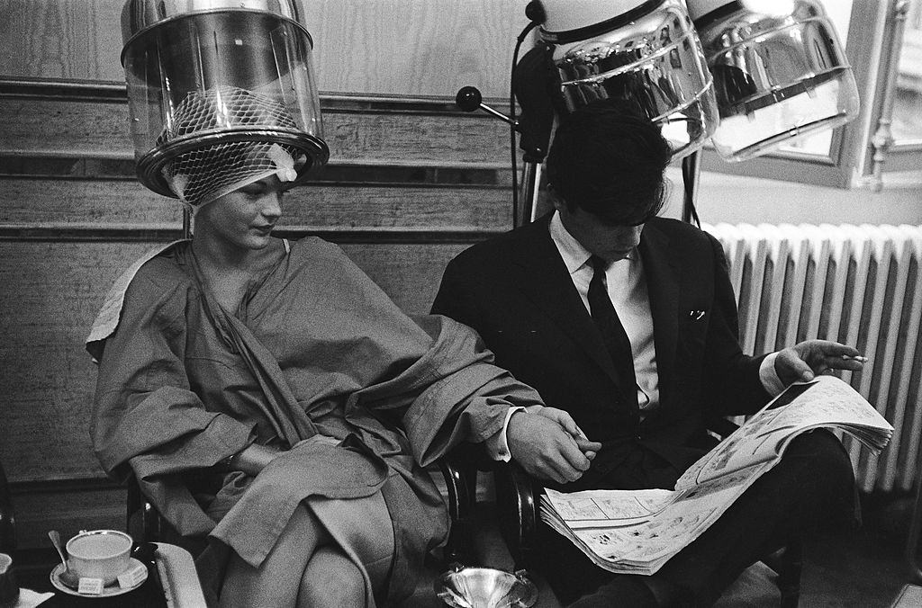 Romy Schneider And Alain Delon at the Hairdresser Alexandre.