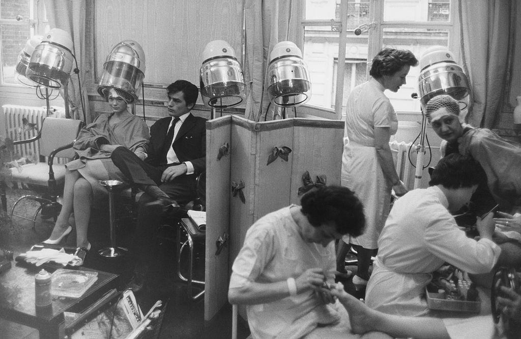 Romy Schneider And Alain Delon at the Hairdresser Alexandre.