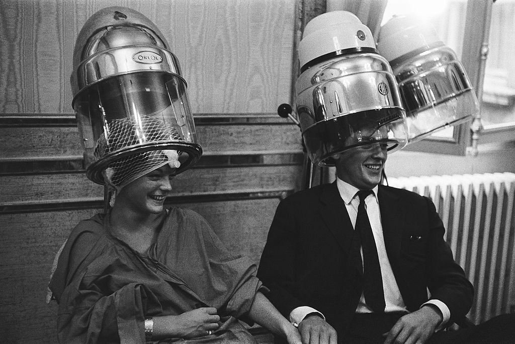 Romy Schneider And Alain Delon at the Hairdresser Alexandre.