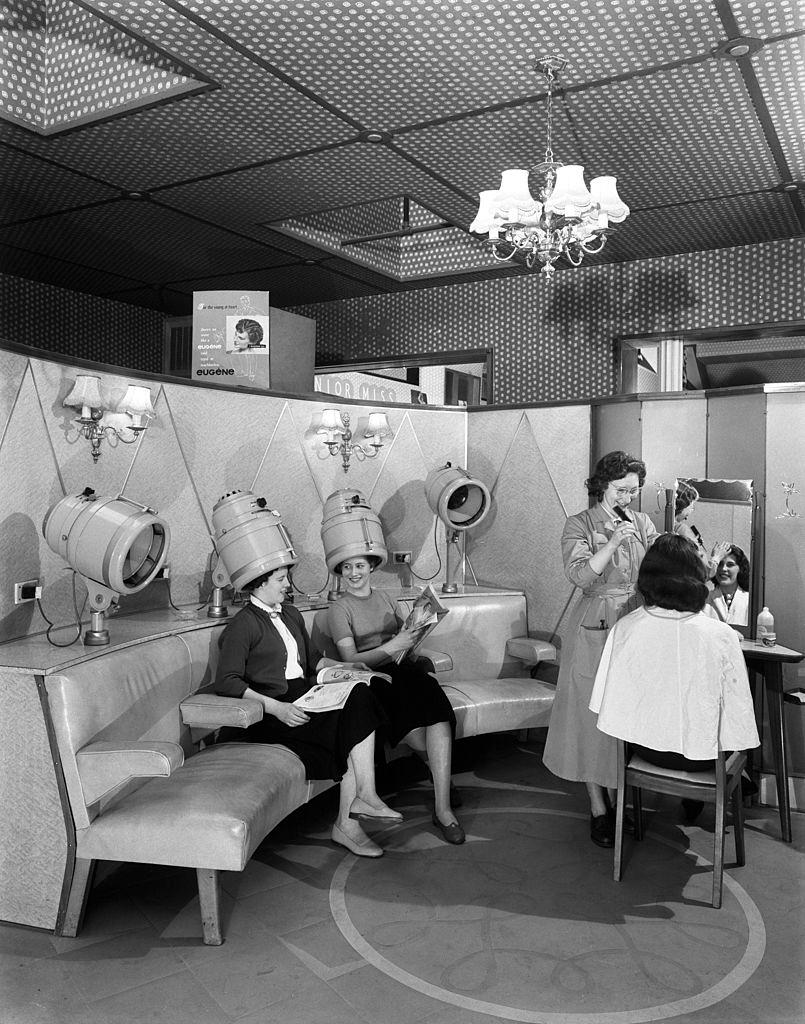 Hairdressing department, Barnsley Co-op, South Yorkshire, 1957.