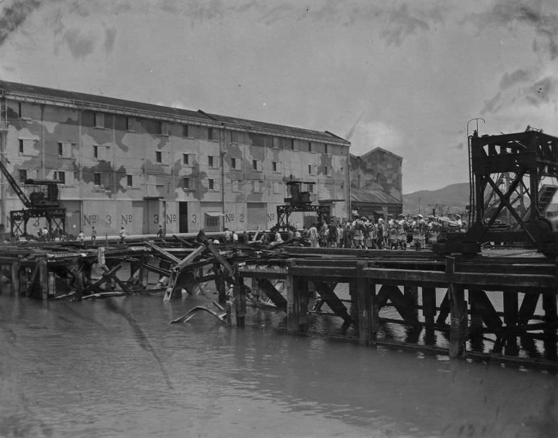 Bomb shattered jetty, Hong Kong, August 31, 1945