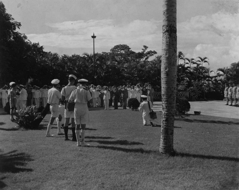 Filming officers of Allied forces, Hong Kong, August 1945