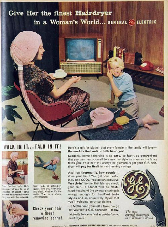 Hooded Portable Hair Dryers for Women at Home From the 1960s and 1970s