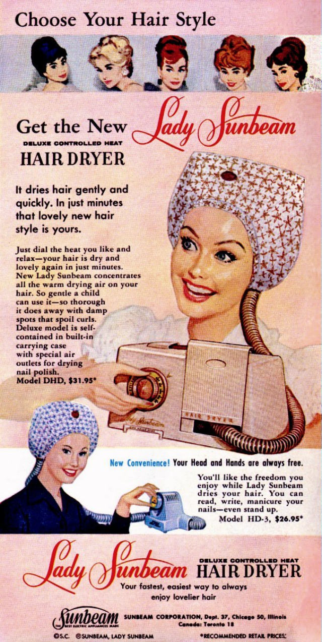 Hooded Portable Hair Dryers for Women at Home From the 1960s and 1970s