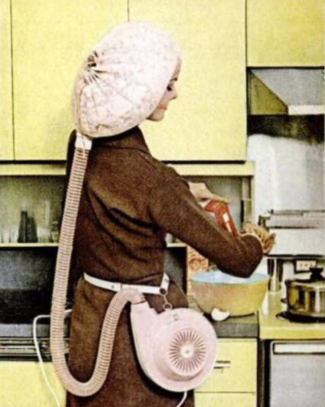 Hooded Portable Hair Dryers for Women at Home From the 1960s and 1970s