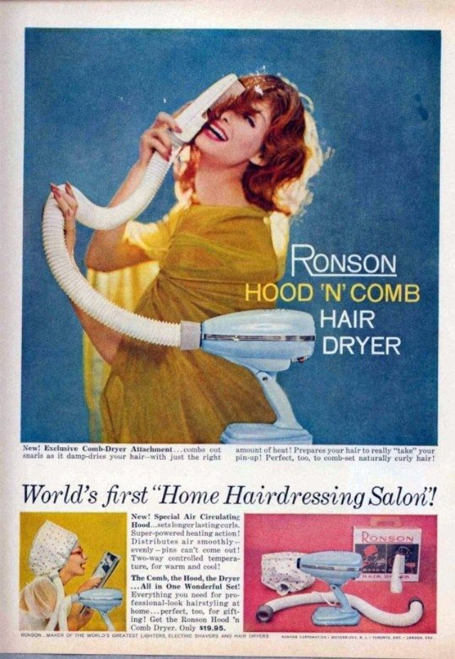 Hooded Portable Hair Dryers for Women at Home From the 1960s and 1970s