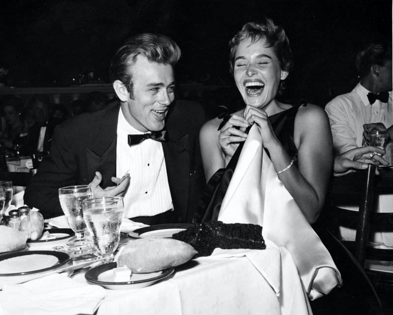 James Dean and Ursula Andress on a Date at Ciro's Nightclub in Los Angeles, 1955