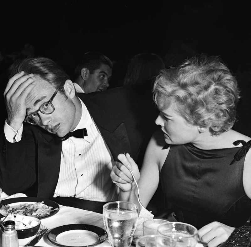 James Dean and Ursula Andress on a Date at Ciro's Nightclub in Los Angeles, 1955