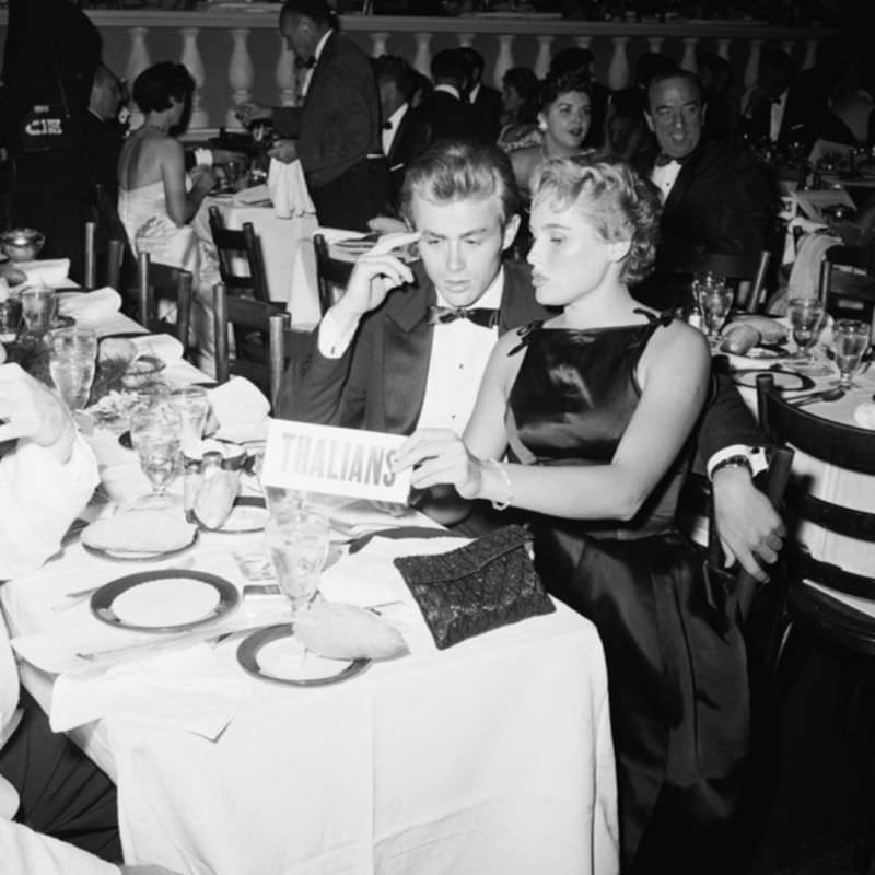 James Dean and Ursula Andress on a Date at Ciro's Nightclub in Los Angeles, 1955