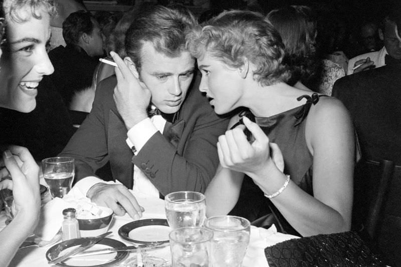 James Dean and Ursula Andress on a Date at Ciro's Nightclub in Los Angeles, 1955