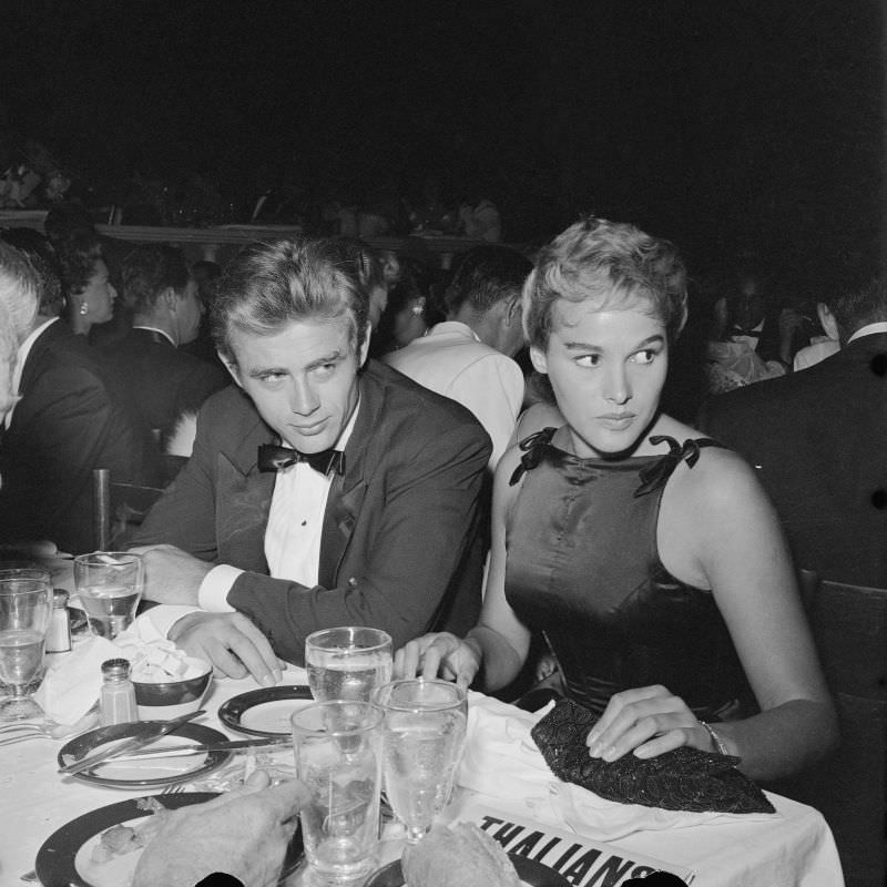 James Dean and Ursula Andress on a Date at Ciro's Nightclub in Los Angeles, 1955