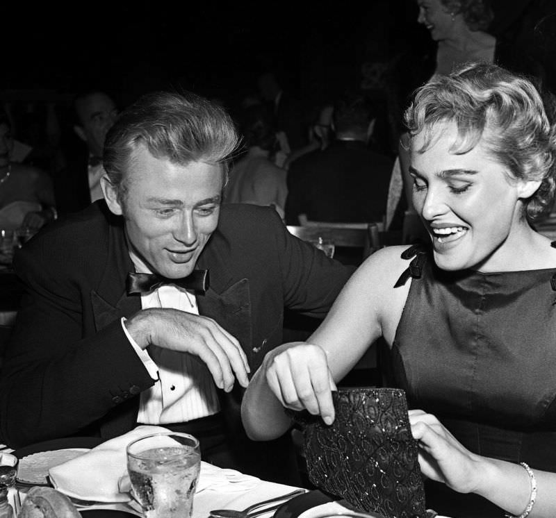 James Dean and Ursula Andress on a Date at Ciro's Nightclub in Los Angeles, 1955