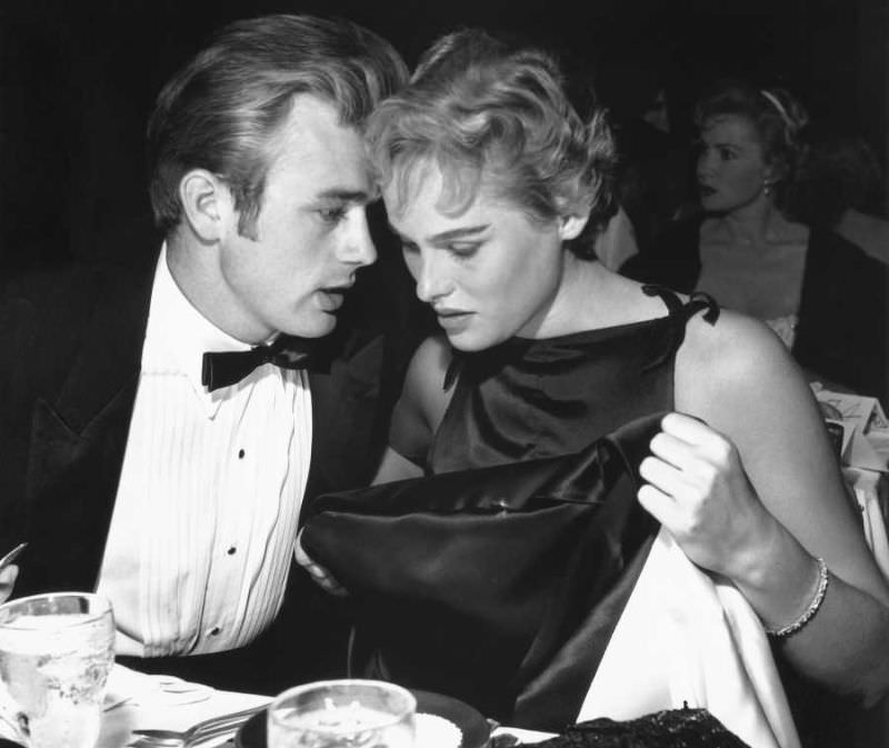 James Dean and Ursula Andress on a Date at Ciro's Nightclub in Los Angeles, 1955