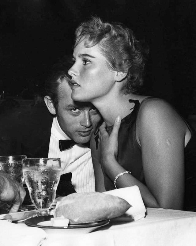 James Dean and Ursula Andress on a Date at Ciro's Nightclub in Los Angeles, 1955