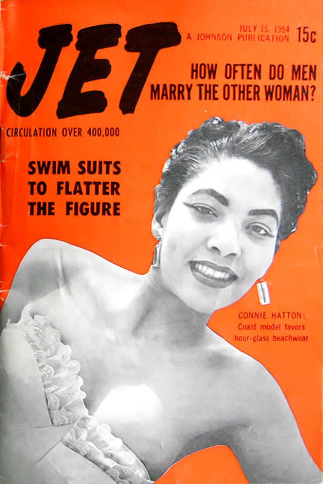 Connie Hatton Models Swimwear, Jet Magazine July 15, 1954