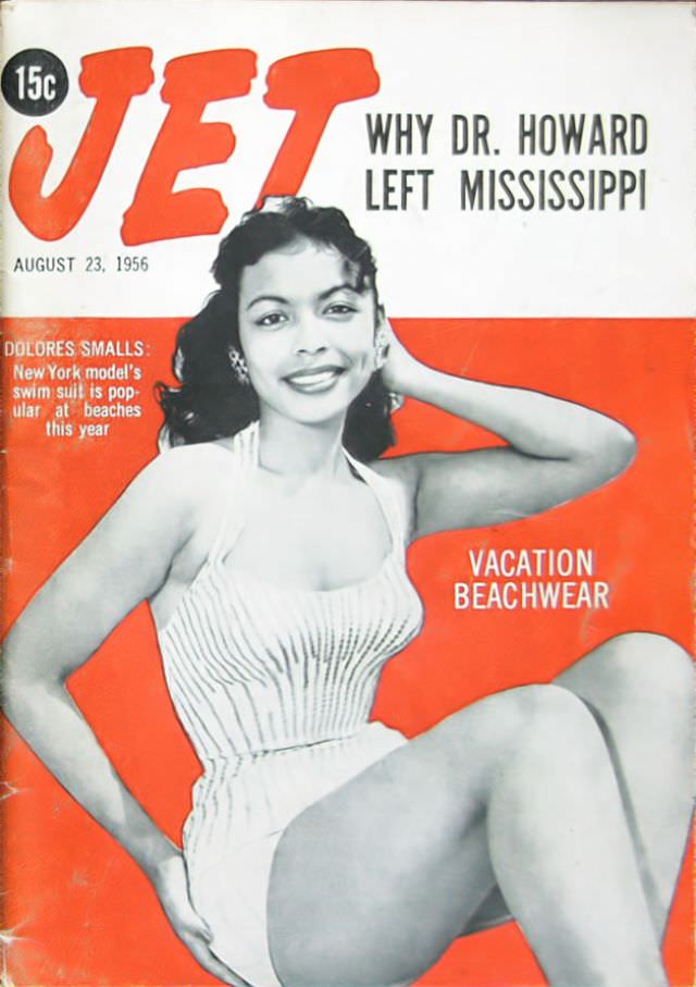 Dolores Smalls Models Vacation Beachwear, Jet Magazine, August 23, 1956