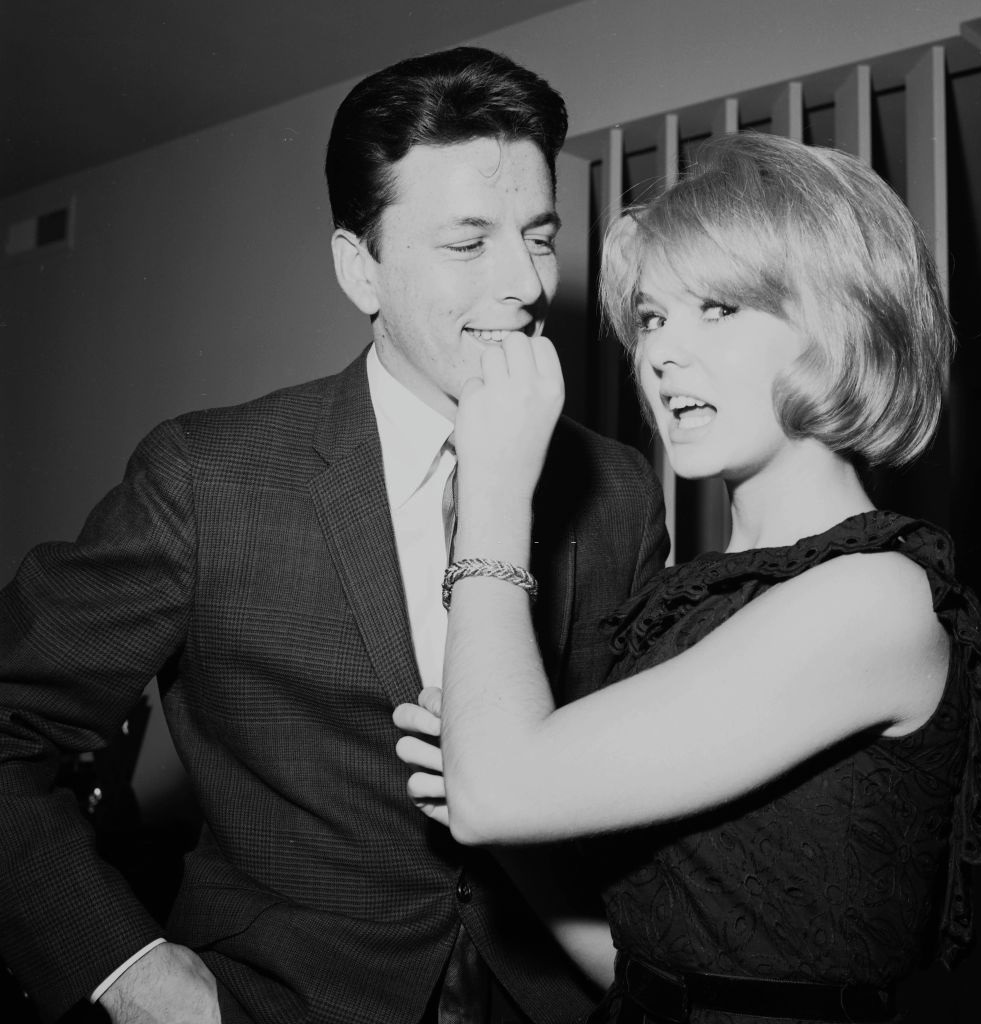 Joey Heatherton with John Ashley at a party in Los Angeles, 1962