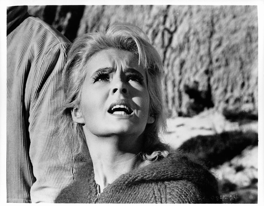 Joey Heatherton looking up in a scene from the film 'My Blood Runs Cold', 1965.
