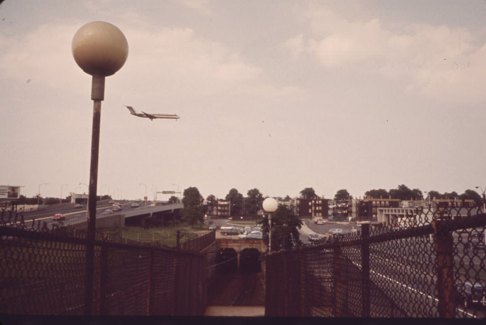 Looking Northeast Toward the Neptune Road Area - Airplane Descending for Landing at Logan Airport,1973