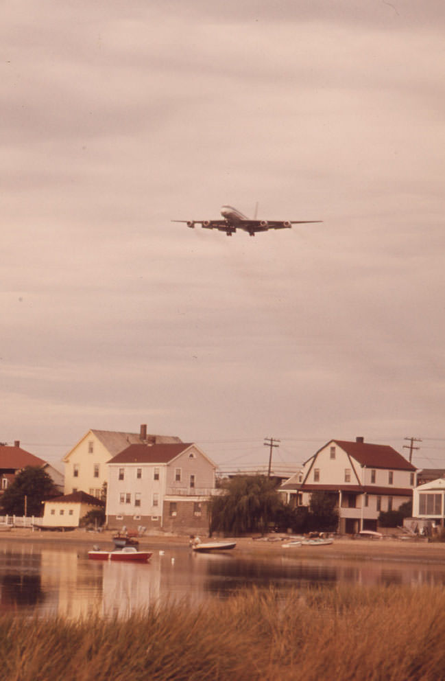 These Point Shirley Homes on Wintrop Shore Drive Are in Landing Pattern for Logan Airport's Runway, 1973