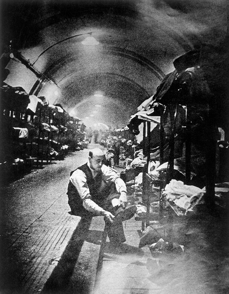Underground tunnels serving as shelters during the german bomb attacks on London, 1940