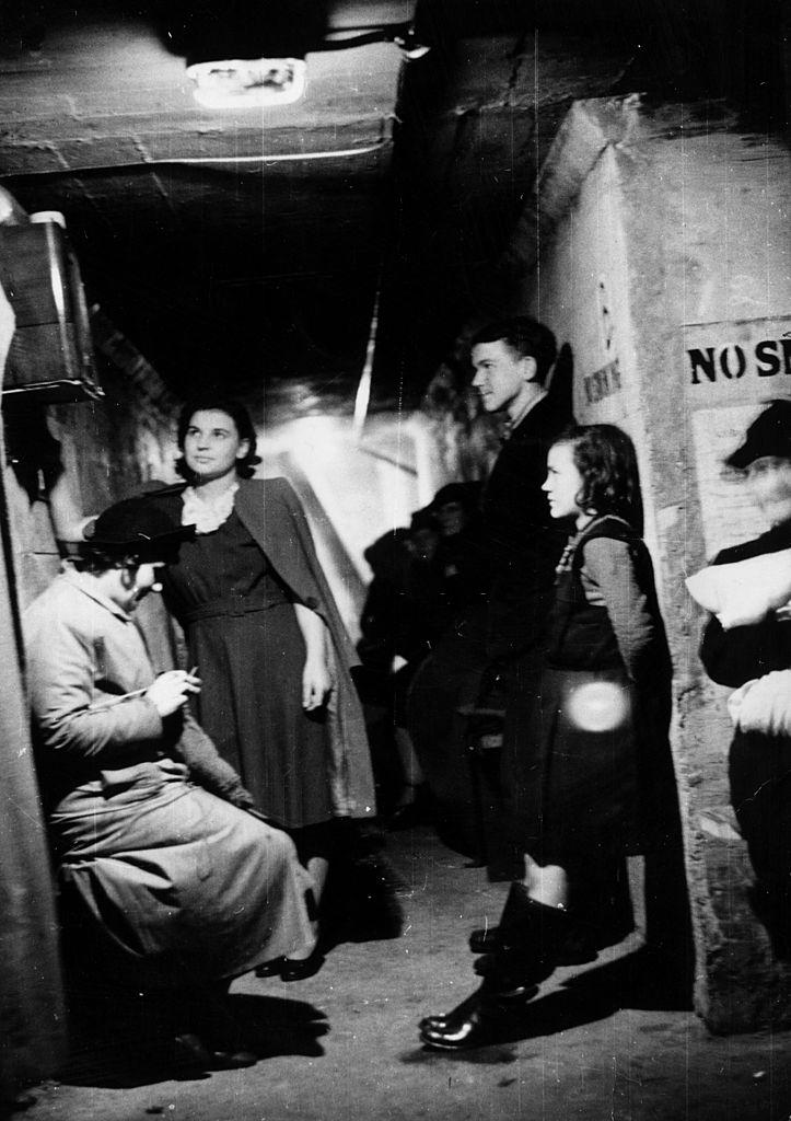 A group of people in an air raid shelter during the Blitz, London, October 1940.