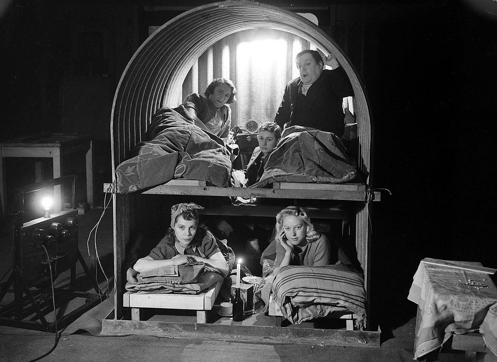 Londoners settle down for the night in an underground shelter, 1940
