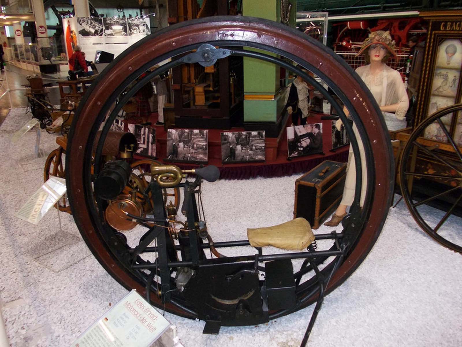 The Edison-Puton monowheel on display at the technical museum in Sinsheim, Germany.